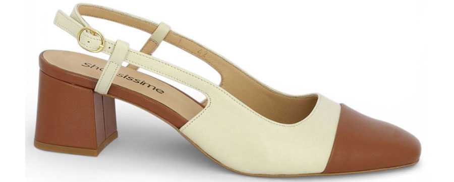 Chaussures slingbacks à talon blanche et camel femme grande taille